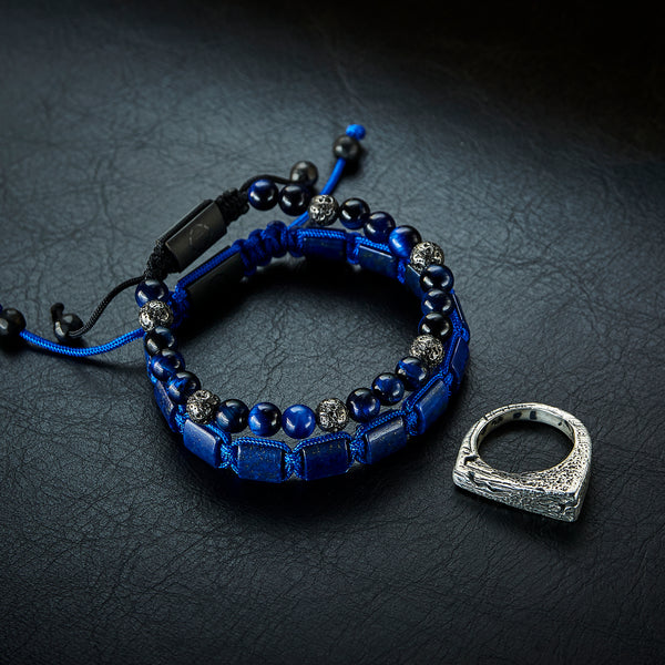 Blue Tiger Eye &amp; Volcanic Bracelet